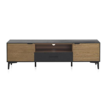 MUEBLE TV CHAPADO EN NEGRO CON PUERTAS NATURAL