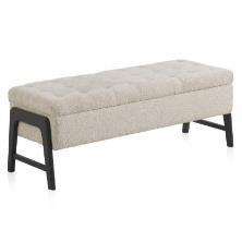 BANQUETA-BAUL TAPIZADA BEIG CON PATAS MADERA NEGRAS